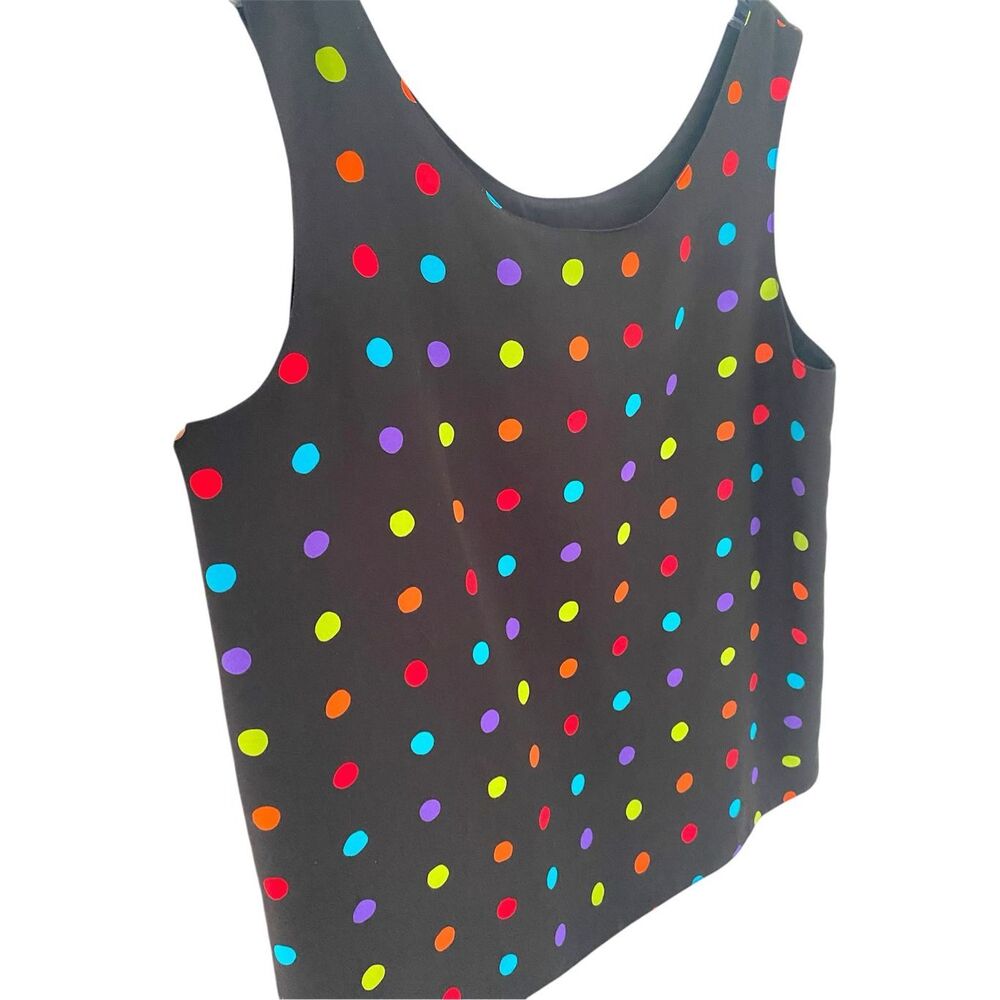Nicola Sleeveless Multicolor Dots Black Top Sz M